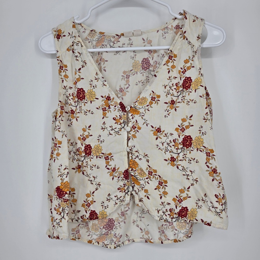 Melrose and Market Floral‎ Sleeveless Blouse XS Cream Boho Cottagecore